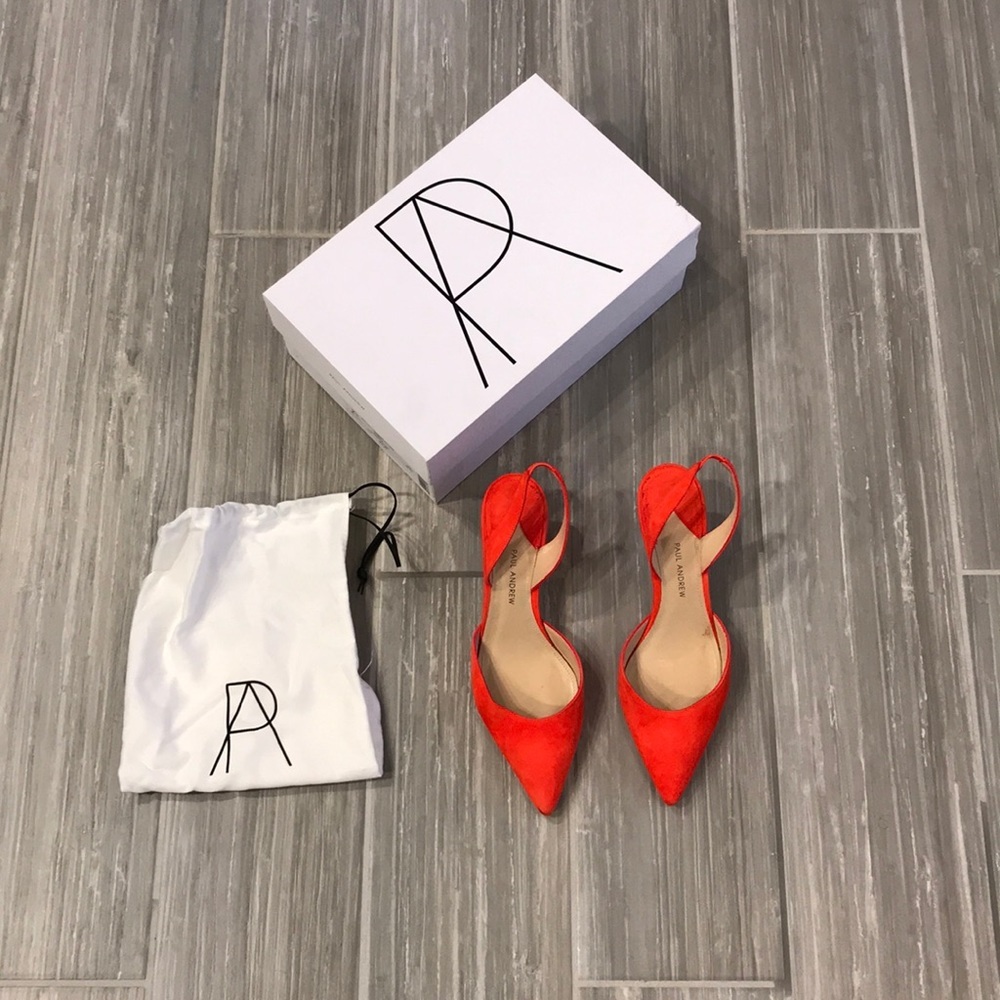 Paul Andrew bright orange kitten sling heels, 37.5 - Picture 2 of 7